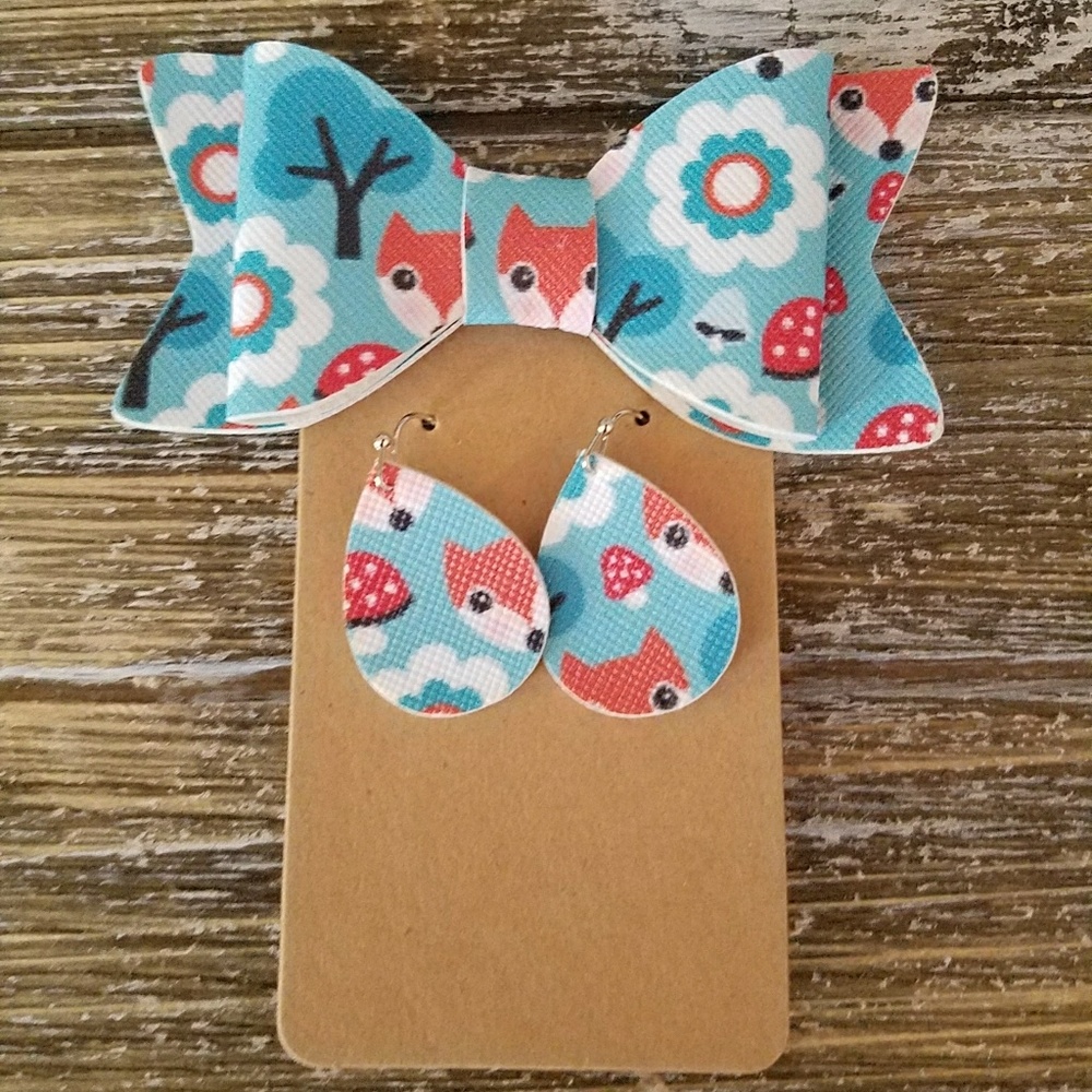 Woodland Fox bow and Earring set